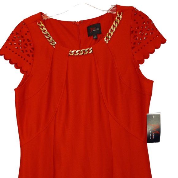 Women's Red Dress NEW Gold Chain Sz 10 CutOut Hem/Sleeve JM Studio By John Meyer - Picture 6 of 15